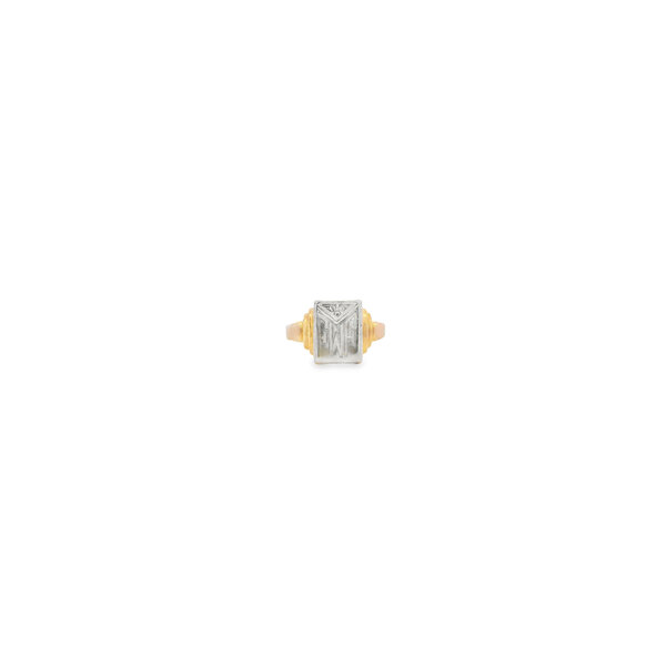 14K Yellow & White Gold 1940's Art Deco Square Signet Ring Size 8