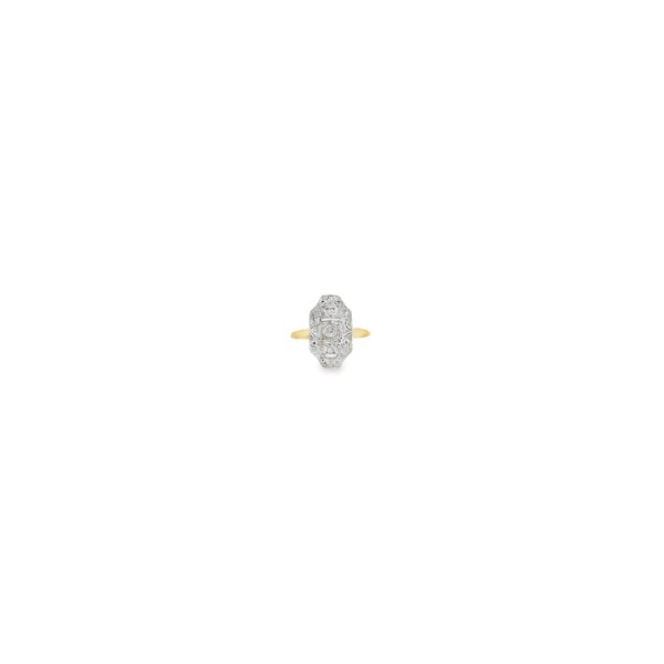 14K Yellow & White Gold 1920's .08ct Diamond Filigree Art Deco Stick Pin Ring Size 5