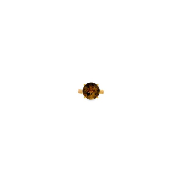 14K Yellow Gold 1970's 8.50ct Round Smokey Quartz Solitaire Ring Size 7