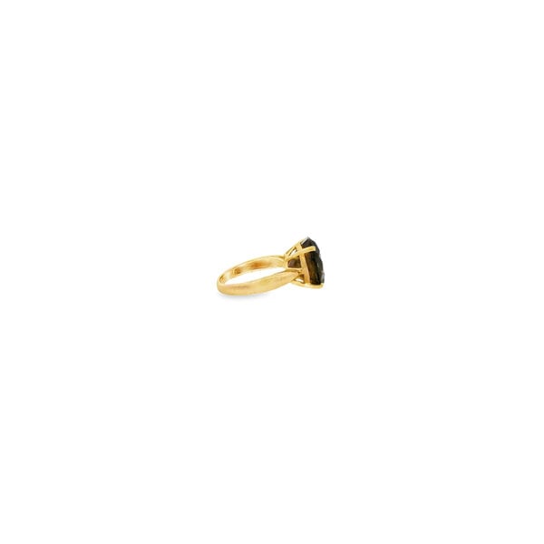 14K Yellow Gold 1970's 8.50ct Round Smokey Quartz Solitaire Ring Size 7