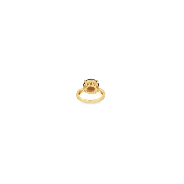 14K Yellow Gold 1970's 8.50ct Round Smokey Quartz Solitaire Ring Size 7