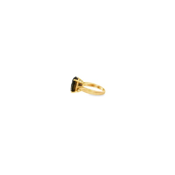14K Yellow Gold 1970's 8.50ct Round Smokey Quartz Solitaire Ring Size 7