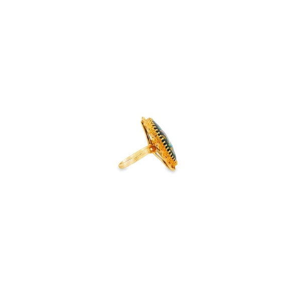 14K Yellow Gold Estate Oval Enamel Floral Rope Ring Size 8.5