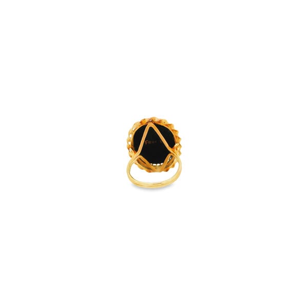 14K Yellow Gold Estate Oval Enamel Floral Rope Ring Size 8.5