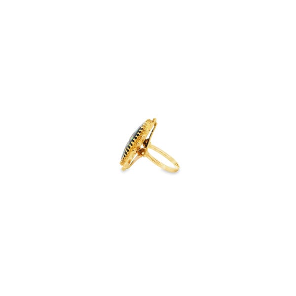 14K Yellow Gold Estate Oval Enamel Floral Rope Ring Size 8.5