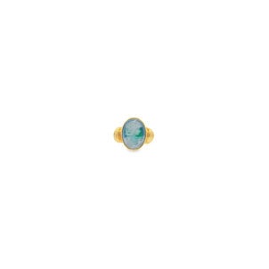 10KY Estate Blue Agate Oval Cameo Ring Sz 8.25