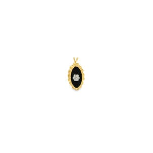 14KY 1950's MQ Black Onyx .10ct Dia Rope Edge Pendant 25x13mm