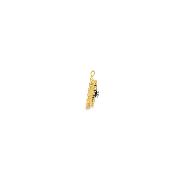 14K Yellow Gold 1950's Marquise Black Onyx & .10ct Diamond Rope Edge Pendant 25x13mm