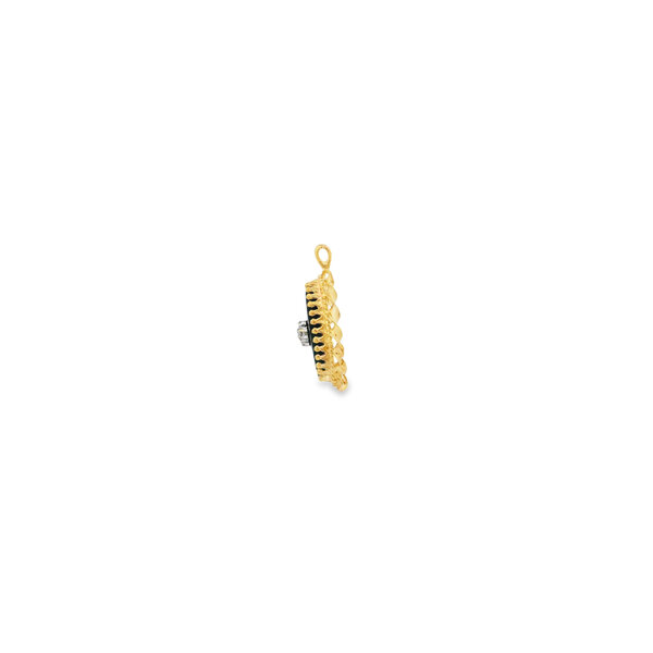 14K Yellow Gold 1950's Marquise Black Onyx & .10ct Diamond Rope Edge Pendant 25x13mm