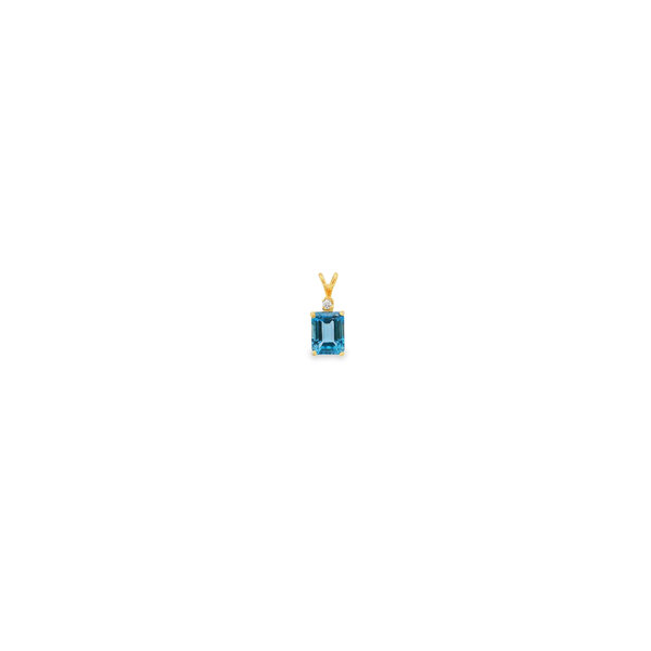 14K Yellow Gold Estate 2ct Emerald Cut Blue Topaz & .02ct Diamond Pendant 16x6mm