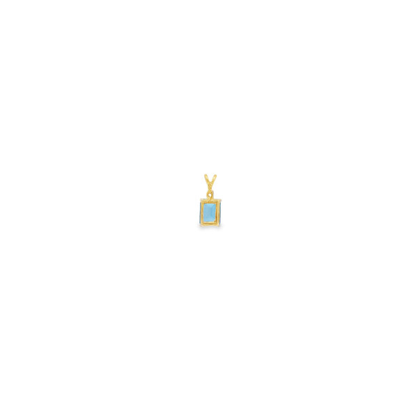 14K Yellow Gold Estate 2ct Emerald Cut Blue Topaz & .02ct Diamond Pendant 16x6mm