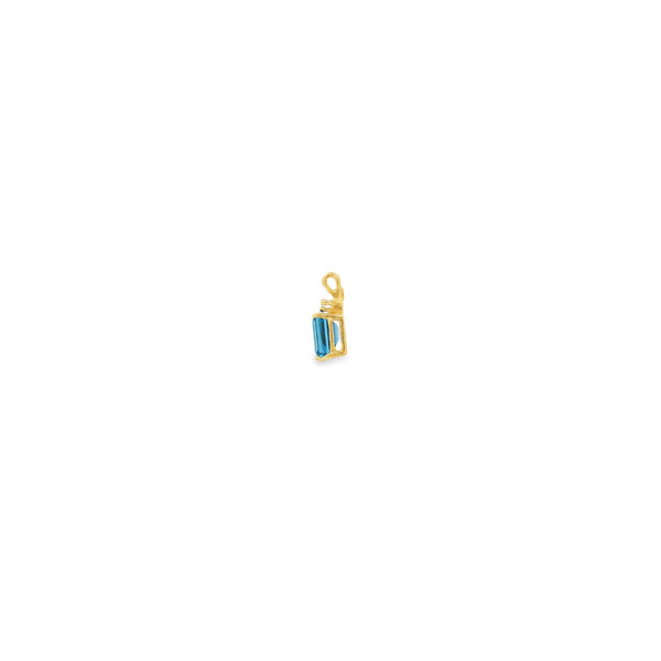 14K Yellow Gold Estate 2ct Emerald Cut Blue Topaz & .02ct Diamond Pendant 16x6mm