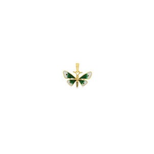 14KY Estate Green Black & White Enamel Butterfly Pendant 19x23mm