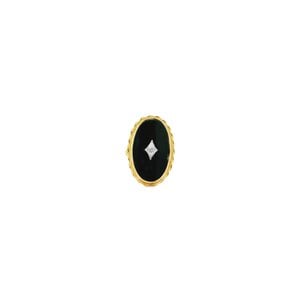 14KYW 1940's 28x19mm Black Onyx .02 Dia Oval Rope Ring Sz 8.75