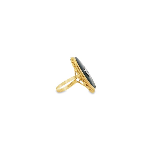 14K Yellow & White Gold 1940's 28x19mm Black Onyx & .02 Diamond Oval Rope Ring Size 8.75