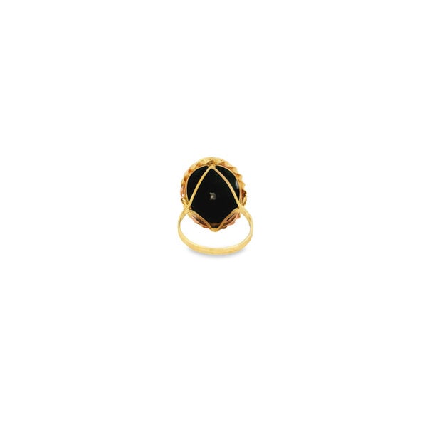 14K Yellow & White Gold 1940's 28x19mm Black Onyx & .02 Diamond Oval Rope Ring Size 8.75