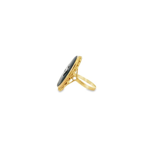 14K Yellow & White Gold 1940's 28x19mm Black Onyx & .02 Diamond Oval Rope Ring Size 8.75