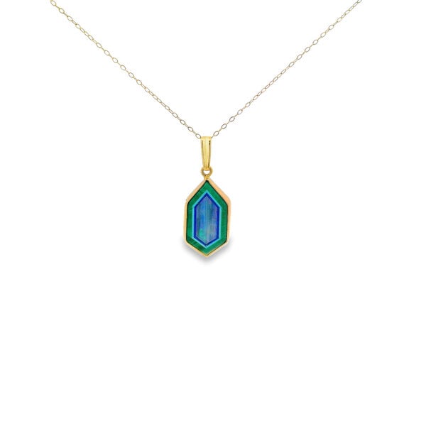 14K Yellow Gold 1970's Intarsia Opal, Lapis, Turquoise & Malachite Necklace 18"