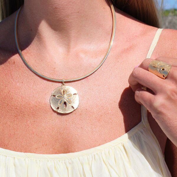 14K Yellow Gold 40X37mm Textured Sand Dollar Charm