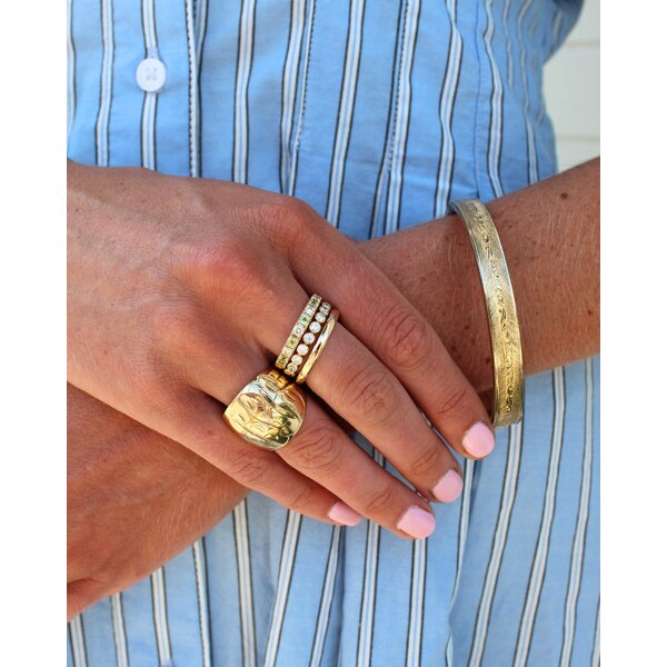 Gold Filled 1930's 8mm Textured Leaf Patterned Hinged Bangle 7.75"