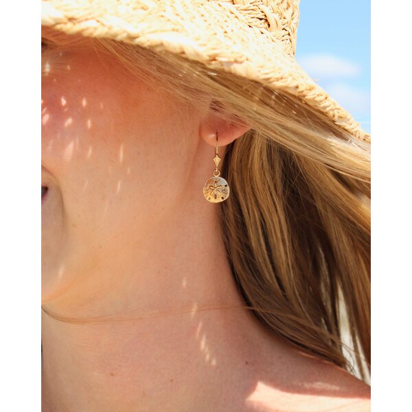 14K Yellow Gold Leverback Sand Dollar Earrings