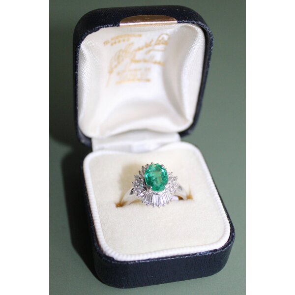 Platinum 1960's 1.06ct Oval Russian Emerald & .57ct Diamond Ring Size 6.5 GIA*