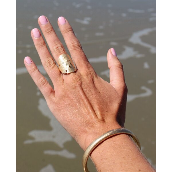 14K Yellow Gold Handmade Sand Dollar Ring Size 7