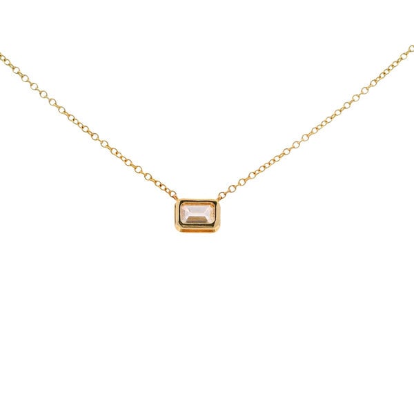 14K Yellow Gold .58ct Emerald Cut Lab Diamond Bezel East to West Split Chain Necklace 18"