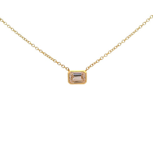 14K Yellow Gold .58ct Emerald Cut Lab Diamond Bezel East to West Split Chain Necklace 18"