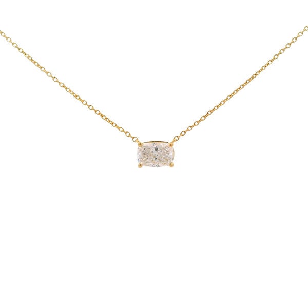 14K Yellow Gold .75ct Elongated Cushion East to West Lab Diamond Split Chain Necklace 16"-17"-18"