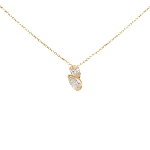14K Yellow Gold 1.50ct Double Pear Shaped Lab Diamond Toi Et Moi Necklace 18"
