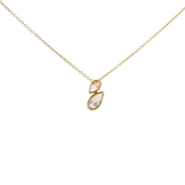 14K Yellow Gold 1.50ct Double Pear Shaped Lab Diamond Toi Et Moi Necklace 18"