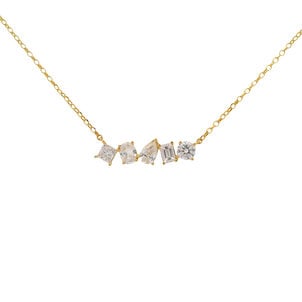 14KY 1.50ct Mixed Fancy Shaped Lab Dia Bar Necklace 16"-18" ADJ