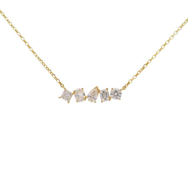 14K Yellow Gold 1.50ct Mixed Fancy Shaped Lab Diamond Bar Necklace 16"-18" ADJ