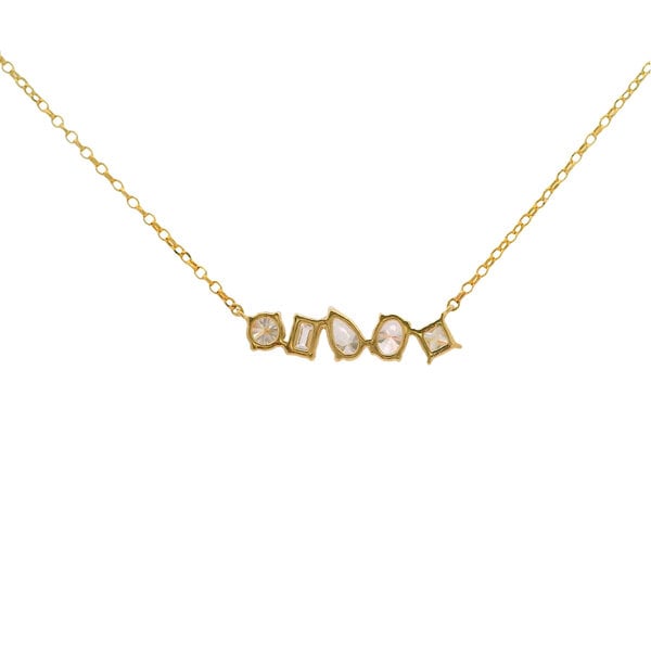 14K Yellow Gold 1.50ct Mixed Fancy Shaped Lab Diamond Bar Necklace 16"-18" ADJ