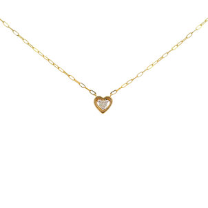 14KY .10ct Dia Heart Split Paperclip Chain Necklace 16"-18" ADJ
