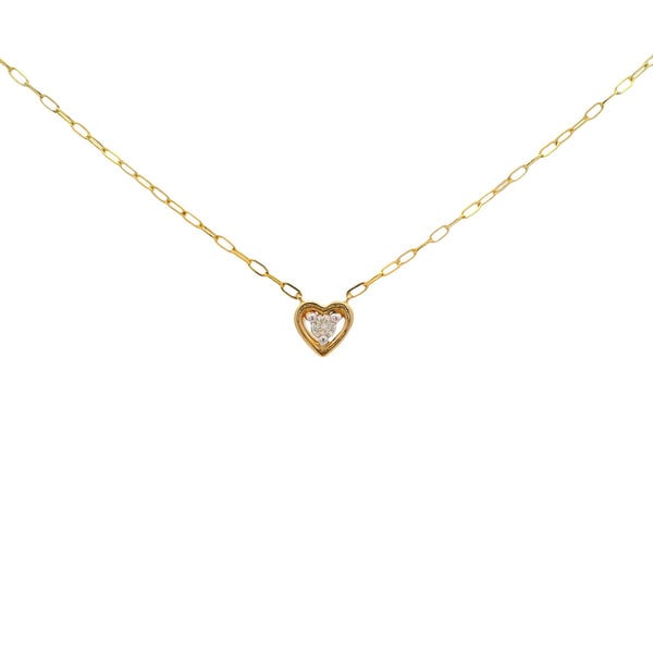14K Yellow Gold .10ct Diamond Heart Split Paperclip Chain Necklace 16"-18" ADJ