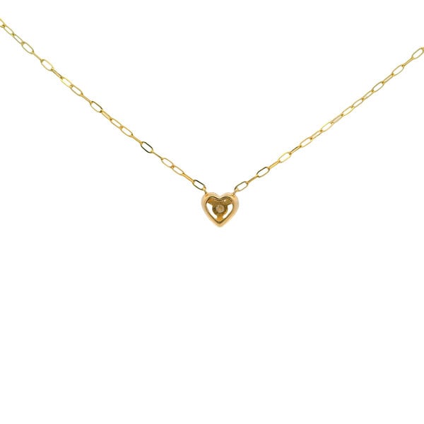 14K Yellow Gold .10ct Diamond Heart Split Paperclip Chain Necklace 16"-18" ADJ
