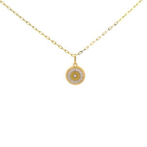 10KY .08ct Dia Textured Star Set Disc Necklace 16"-17"-18"