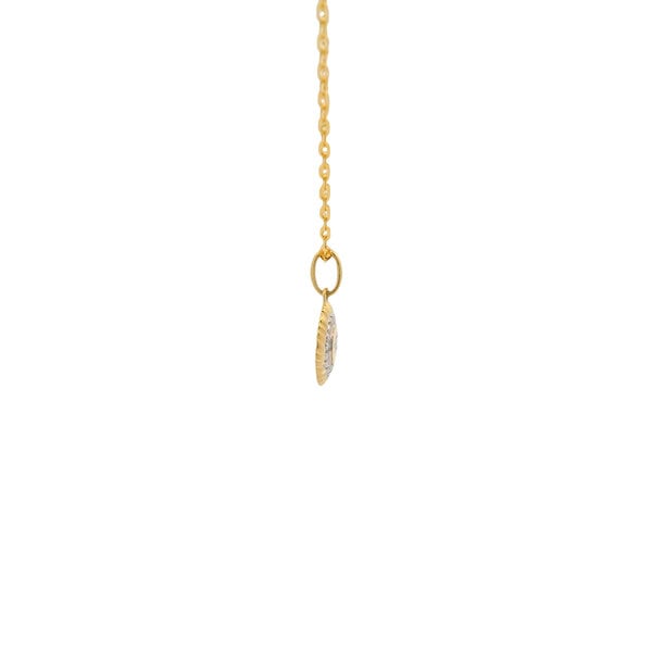 10K Yellow Gold .08ct Diamond Textured Star Set Disc Necklace 16"-17"-18"
