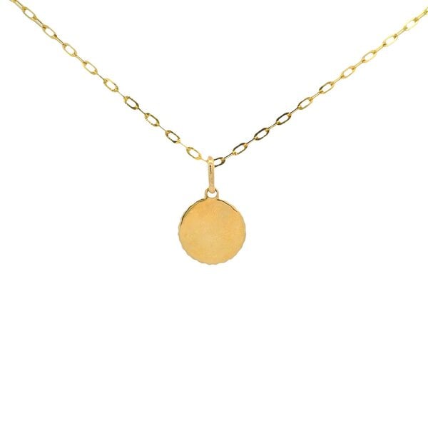 10K Yellow Gold .08ct Diamond Textured Star Set Disc Necklace 16"-17"-18"