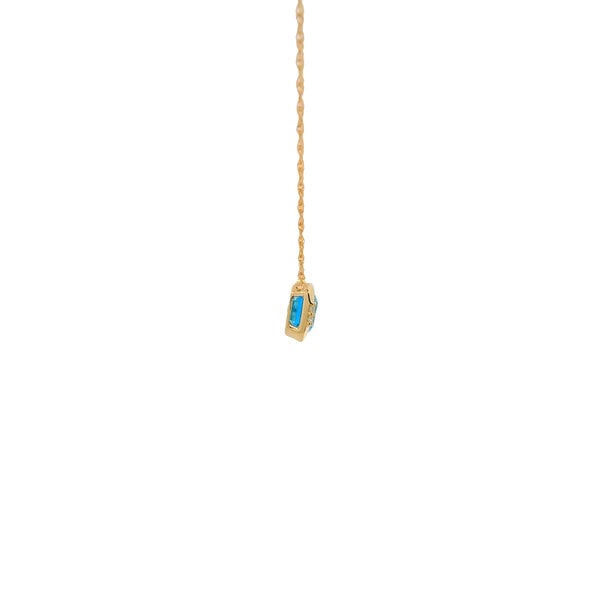 14K Yellow Gold 1ct East to West Blue Topaz .02ct Diamond Split Chain Bezel Necklace 18"
