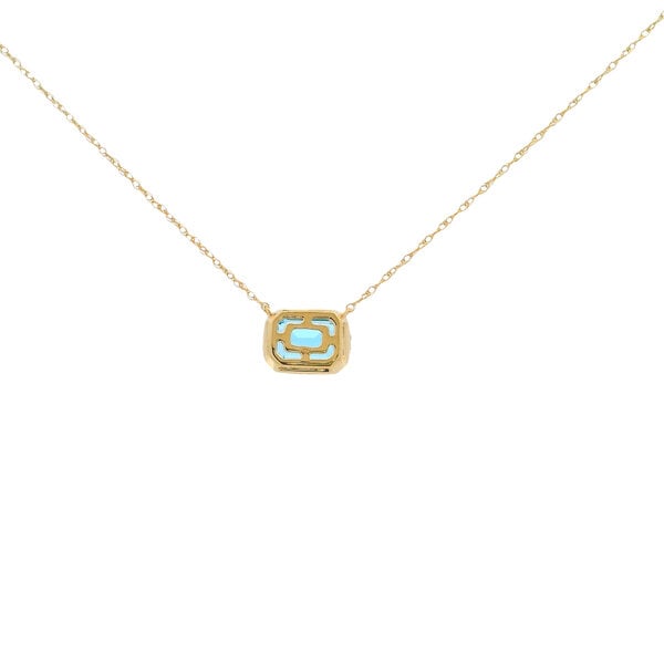 14K Yellow Gold 1ct East to West Blue Topaz .02ct Diamond Split Chain Bezel Necklace 18"