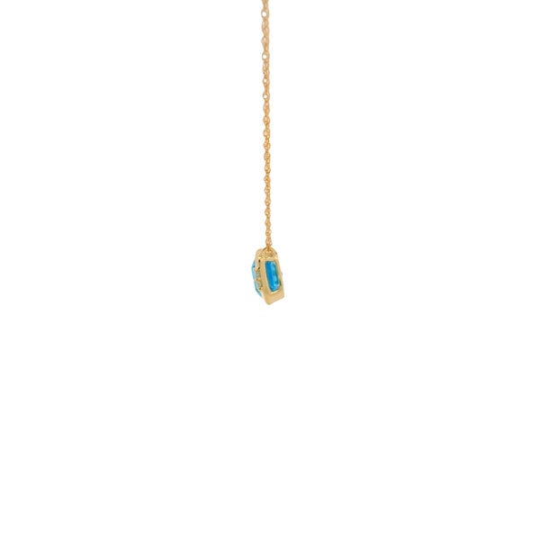 14K Yellow Gold 1ct East to West Blue Topaz .02ct Diamond Split Chain Bezel Necklace 18"