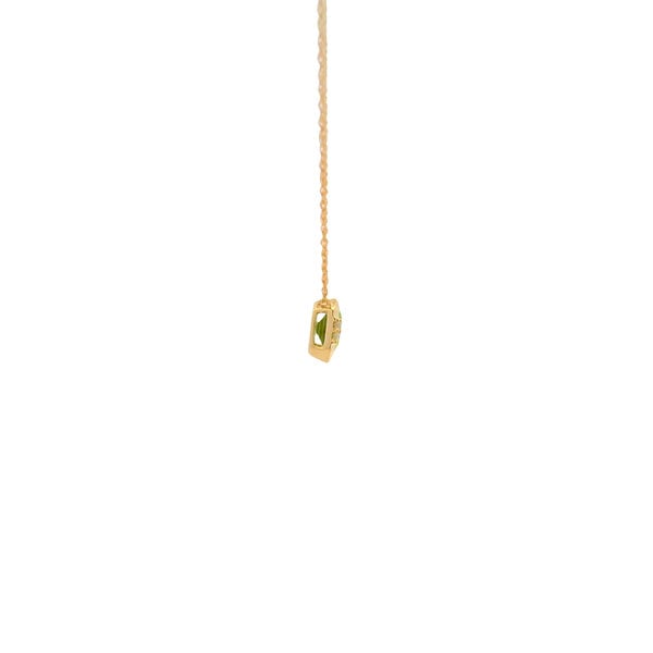 14K Yellow Gold 1ct East to West Peridot .02ct Diamond Split Chain Bezel Necklace 18"