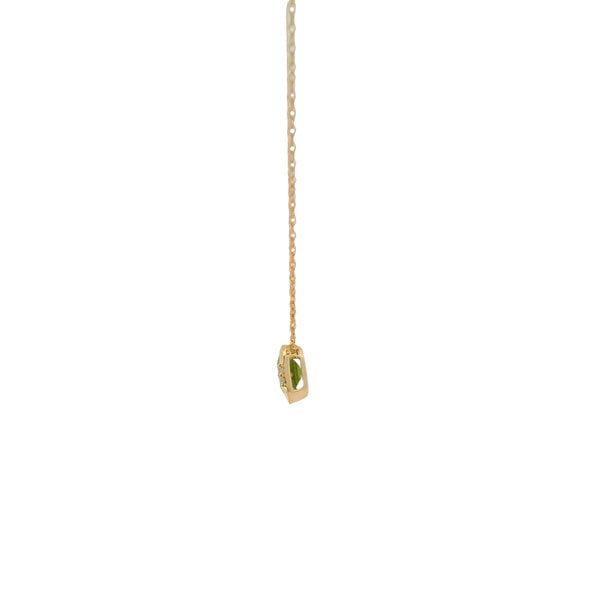 14K Yellow Gold 1ct East to West Peridot .02ct Diamond Split Chain Bezel Necklace 18"