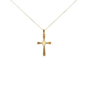 10KY Estate .02ct Dia .35ct Opal Textured Cross Necklace 16"-18" ADJ