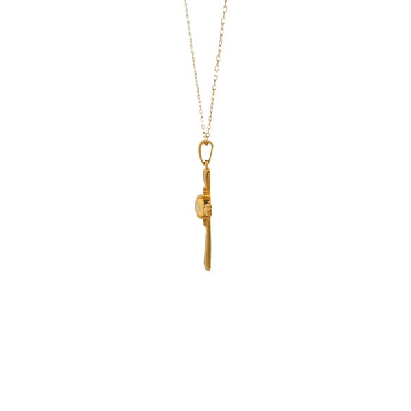 10K Yellow Gold Estate .02ct Diamond .35ct Opal Textured Cross Necklace 16"-18" ADJ