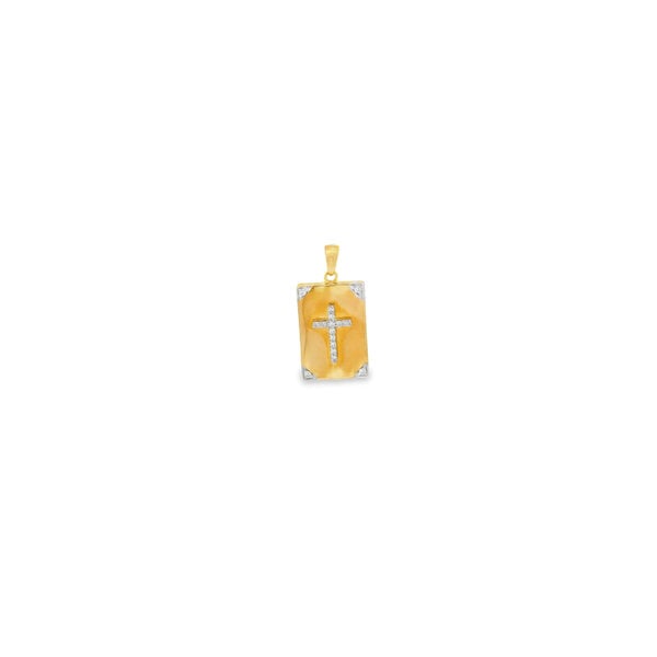 10K Yellow Gold Estate .15ct Diamond Cross Square Locket 27x13mm