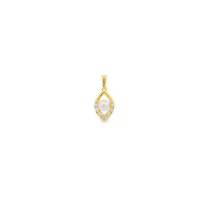 14KY .20ct Dia 5mm White Freshwater Pearl Pendant 19x8mm